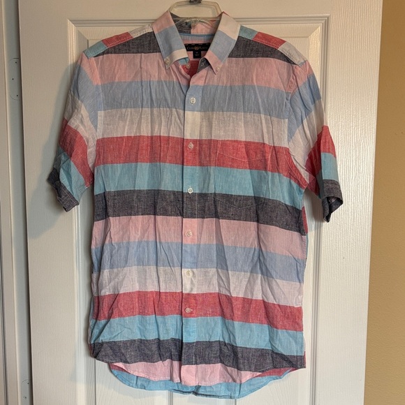 Club Room men’s linen blend short sleeve button down shirt size medium - Picture 1 of 8